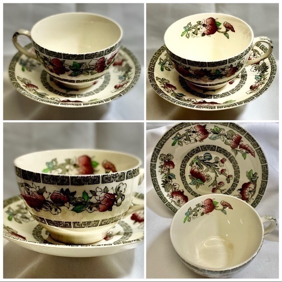 Johnson Brothers INDIAN TREE Set of 4 Flat Cups and Saucers 1970’s - Picture 1 of 7